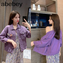 Load image into Gallery viewer, Streetwear Oversize Denim Jacket For Women Casual Candy Color Purple Bomber Jeans Coat BF Style Loose Outwear tops A9025
