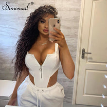 Load image into Gallery viewer, Simenual Zipper Sexy Hot Women Bodycon Bodysuits Sleeveless Fashion 2020 Summer Solid Clubwear Square Collar Bodysuit Basic Slim
