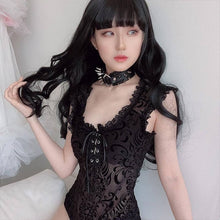 Load image into Gallery viewer, InsGoth Sexy Lace Bodycon Bodysuit Women Gothic Streetwear Mesh Hollow Out Patchwork Sleeveless Bodysuit Female Black Body Party
