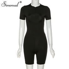 Load image into Gallery viewer, Simenual Fitness Workout Active Wear Rompers Women Zipper Short Sleeve Casual Playsuit Fashion Solid Sporty Skinny Hot Playsuits

