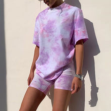 Load image into Gallery viewer, Tie Dye Printed Women's 2 Piece Set Short Sleeve Tshirt Cycling Shorts 2 PCS Women 2020 Harajuku Summer Streetwear Sets Ladies

