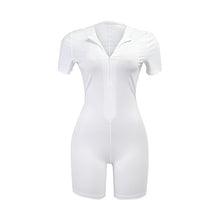 Load image into Gallery viewer, Simenual Fitness Workout Active Wear Rompers Women Zipper Short Sleeve Casual Playsuit Fashion Solid Sporty Skinny Hot Playsuits

