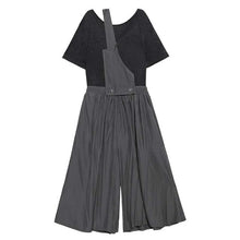 Load image into Gallery viewer, [EAM] Pleated Wide Leg Pants Two Pieces Suit New Round Neck Half Sleeve Black Loose Women Fashion Tide Spring Summer 2020 1W215
