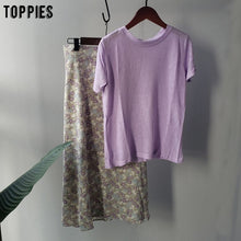 Load image into Gallery viewer, toppies summer sets purple cotton linen tops elastic waist skirts korean girls two piece set
