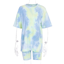 Load image into Gallery viewer, Hugcitar 2020 tie dye short sleeve loose baggy top shorts 2 piecess set summer women fashion streetwear T-shirts tracksuit
