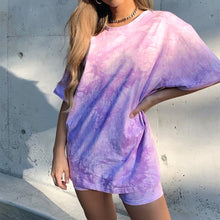 Load image into Gallery viewer, Hugcitar 2020 tie dye short sleeve loose baggy top shorts 2 piecess set summer women fashion streetwear T-shirts tracksuit
