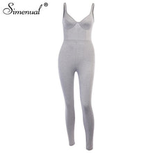 Load image into Gallery viewer, Simenual V Neck Strap Fitness Grey Rompers Womens Jumpsuit Sleeveless Fashion Workout Active Wear Casual Solid Bodycon Jumpsuits
