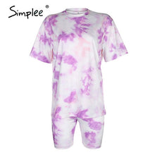 Load image into Gallery viewer, Simplee Casual outfits women&#39;s two piece suits Tie dye printing backsuits T-shirt suit Sports style bicycles shorts set 2020 NEW
