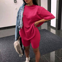 Load image into Gallery viewer, Wixra Womens Suits Leisure Wear Suit With Sashes Short Sleeve Tee+Shorts Casual Wear Womens Two Pieces Sets Summer
