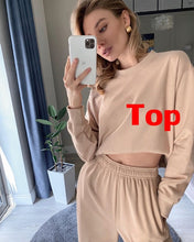 Load image into Gallery viewer, WOTWOY Casual Stacked Two Piece Set Women Tops and Pants Outfits 2020 Autumn Women Solid Tracksuit Sweatpants Set Women Pullover
