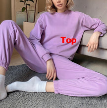 Load image into Gallery viewer, WOTWOY Casual Stacked Two Piece Set Women Tops and Pants Outfits 2020 Autumn Women Solid Tracksuit Sweatpants Set Women Pullover

