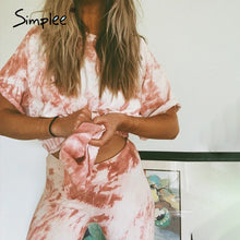 Load image into Gallery viewer, Simplee Casual outfits women&#39;s two piece suits Tie dye printing backsuits T-shirt suit Sports style bicycles shorts set 2020 NEW
