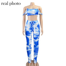Load image into Gallery viewer, Simenual Slip Strap Tie Dye Bodycon Women Matching Sets Sexy Club Fashion Skinny 2 Piece Outfits Crop Top And Stacked Pants Set
