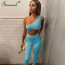 Load image into Gallery viewer, Simenual Sportswear Hollow Out Bodycon Rompers Womens Jumpsuit One Shoulder Sleeveless Casual Fitness Jumpsuits Fashion Solid
