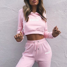 Load image into Gallery viewer, Tracksuit 2 pieces women set hoodies crop top sweatshirt + side stripe pants hooded 2 piece sets women clothing suits female
