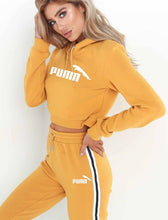Load image into Gallery viewer, Tracksuit 2 pieces women set hoodies crop top sweatshirt + side stripe pants hooded 2 piece sets women clothing suits female
