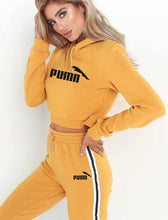 Load image into Gallery viewer, Tracksuit 2 pieces women set hoodies crop top sweatshirt + side stripe pants hooded 2 piece sets women clothing suits female
