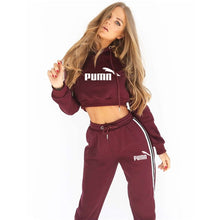 Load image into Gallery viewer, Tracksuit 2 pieces women set hoodies crop top sweatshirt + side stripe pants hooded 2 piece sets women clothing suits female
