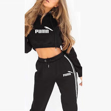 Load image into Gallery viewer, Tracksuit 2 pieces women set hoodies crop top sweatshirt + side stripe pants hooded 2 piece sets women clothing suits female
