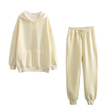 Load image into Gallery viewer, Tangada 2020 Autumn Winter Women thick fleece 100% cotton suit 2 pieces sets hoodies sweatshirt and pants suits 6L17

