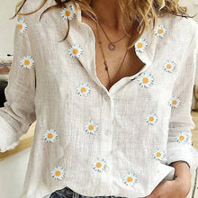 Load image into Gallery viewer, Women Daisies Print Shirts White Long Sleeve Button V-Neck Loose Female Tops 2020 Summer Casual Ladies Shirt Oversized 5XL

