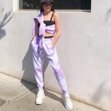 Load image into Gallery viewer, Women Tie Dye Sports Tracksuit Two Pieces Sets Sleeveless Vest Summer Tank Tops + Jogging Athletics Pants Drawstring Trouser
