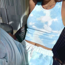 Load image into Gallery viewer, Women Tie Dye Sports Tracksuit Two Pieces Sets Sleeveless Vest Summer Tank Tops + Jogging Athletics Pants Drawstring Trouser

