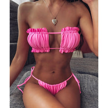 Load image into Gallery viewer, Sexy Bikini 2020 Pleated Bandeau Swimsuit Female Swimwear Women Mini Thong Bikini Set Bather Swimming Beachwear for Bathing Suit
