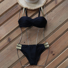 Load image into Gallery viewer, Riseado Push Up Bikinis Set Shiny Swimsuits Swimwear Women Black Bathing Suit Ruched Brazilian Biquini 2020 Summer Beach Wear
