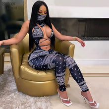 Load image into Gallery viewer, Sisterlind Sexy Cross Bandage Hollow Out Print Rompers Womens Jumpsuit Sleeveless Skinny Bodycon Sexy Hot Club Jumpsuits Fashion
