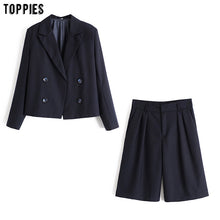 Load image into Gallery viewer, toppies office ladies two piece set summer short suit sets womens blazer jacket high waist shorts
