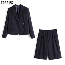 Load image into Gallery viewer, toppies office ladies two piece set summer short suit sets womens blazer jacket high waist shorts

