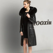 Load image into Gallery viewer, Shearli Real Natural Winter Sheepskin Leather Coat Women Black Genuine Fox Fur Collar Russian Suede Coats Plus Size 6XL 7XL s
