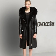Load image into Gallery viewer, Shearli Real Natural Winter Sheepskin Leather Coat Women Black Genuine Fox Fur Collar Russian Suede Coats Plus Size 6XL 7XL s
