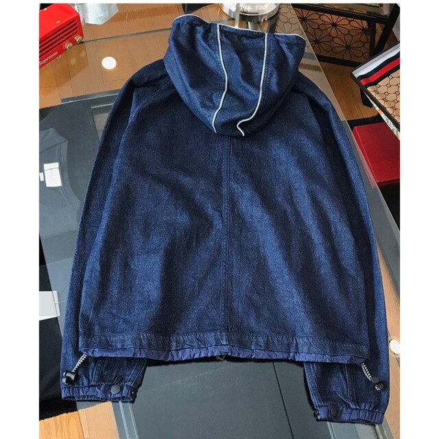 unisex spring denim coat high quality fashion hooded denim jacket zipper jeans coat