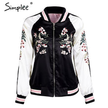 Load image into Gallery viewer, Simplee Reversible embroidery satin jacket coat sukajan Autumn winter 2017 flower basic jackets women Casual baseball jackets
