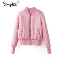 Load image into Gallery viewer, Simplee Winter parkas casual baseball jacket Women long sleeve stand collar jacket coat Autumn streetwear army green jacket tops
