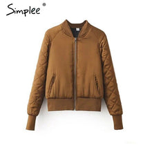 Load image into Gallery viewer, Simplee Winter parkas casual baseball jacket Women long sleeve stand collar jacket coat Autumn streetwear army green jacket tops
