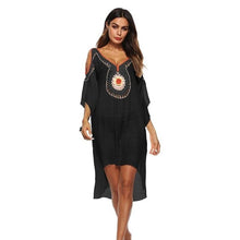 Load image into Gallery viewer, 2018 Women Crochet Vintage Blouse V-neck Hollow Out Shoulder Shirts Beach Bikini Cover Up Irregular Loose Summer Dress Free Size
