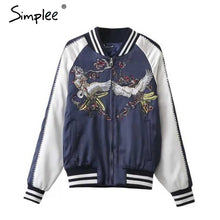 Load image into Gallery viewer, Simplee Embroidery streetwear jacket coat Cool satin basic jacket women Autumn winter casual baseball jackets
