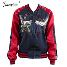 Load image into Gallery viewer, Simplee Embroidery streetwear jacket coat Cool satin basic jacket women Autumn winter casual baseball jackets
