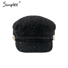 Load image into Gallery viewer, Simplee Hot stamping visor military cap women hat Autumn winter cotton fashion ladies cap Vintage England style flat cap 2018
