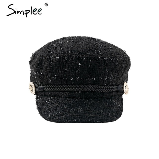 Simplee Hot stamping visor military cap women hat Autumn winter cotton fashion ladies cap Vintage England style flat cap 2018