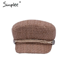 Load image into Gallery viewer, Simplee Hot stamping visor military cap women hat Autumn winter cotton fashion ladies cap Vintage England style flat cap 2018
