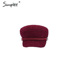 Load image into Gallery viewer, Simplee Hot stamping visor military cap women hat Autumn winter cotton fashion ladies cap Vintage England style flat cap 2018
