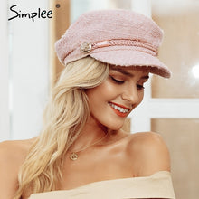 Load image into Gallery viewer, Simplee Hot stamping visor military cap women hat Autumn winter cotton fashion ladies cap Vintage England style flat cap 2018
