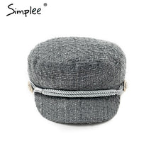 Load image into Gallery viewer, Simplee Hot stamping visor military cap women hat Autumn winter cotton fashion ladies cap Vintage England style flat cap 2018

