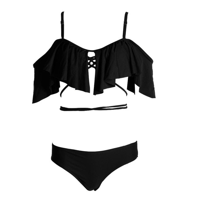 New Ruffle Bikini Girl Bandeau Swimsuit Flouncing Swimwear Sexy Swim Bathing Suit Mailot De Bain Plavky Swimming Suit for Women