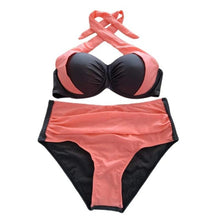 Load image into Gallery viewer, Summer 2019 Halter Bikini Wired Padded Swimsuit Cut Out Swimwear Vintage Swimwear Patchwork Beach Wear Push Up Bikini Set
