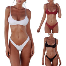 Load image into Gallery viewer, Sexy Women Split Swimwear Padded Bikini Set Push Up Two Piece Bathing Suit Solid Color Low Waist Beachwear
